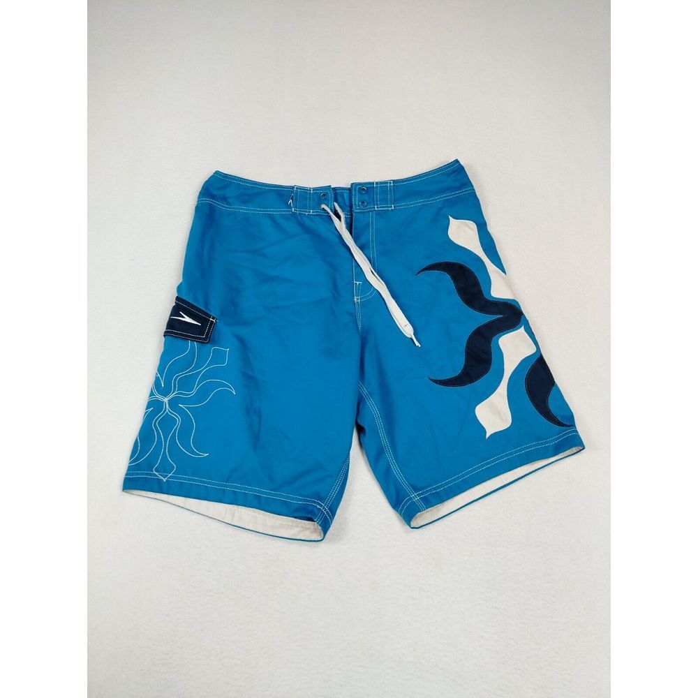 Speedo Board Shorts Men's 35‎ Blue Hawaiian Floral Surf Swim Trunks Wakeboarding
